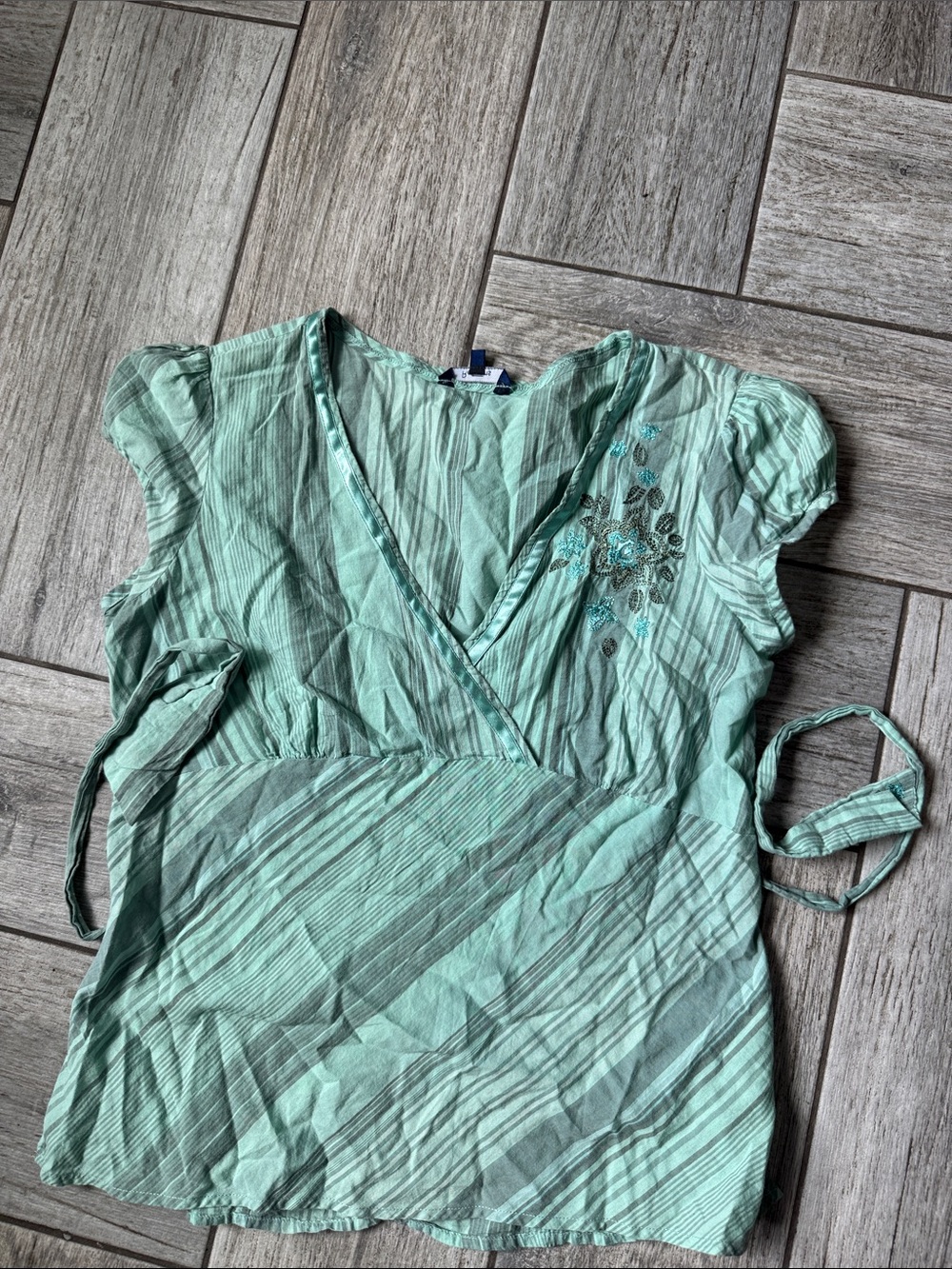 Reitmans Mint Green Embroidered Wrap-Style Women's Top